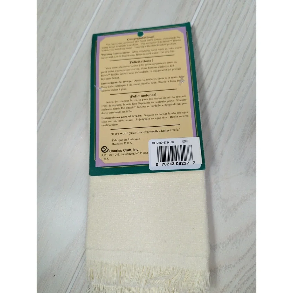 Charles Craft Cross‎ Stitch blank fingertip towel cream new older